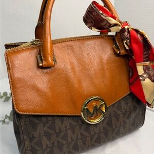 Michael Kors Hudson Medium Brown Signature Logo Satchel Hand Shoulder Bag